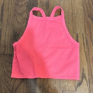 Bright Pink Ribbed Crop Tank Top